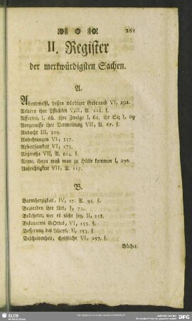 II. Register der merkwürdigsten Sachen