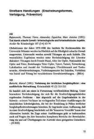 75-103, Strafbare Handlungen (Erscheinungsformen, Verfolgung, Prävention)