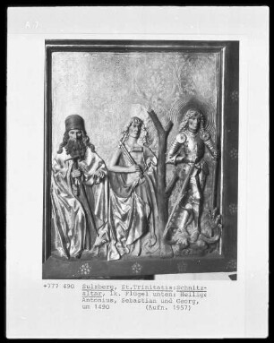 Flügel (links unten): Heiliger Antonius, Sebastian und Georg