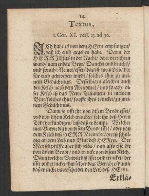 Textus, I. Cor. XI. vers. 23. ad 30.