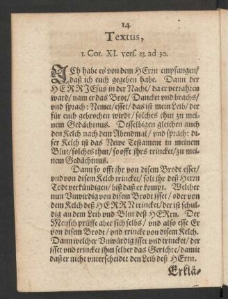 Textus, I. Cor. XI. vers. 23. ad 30.