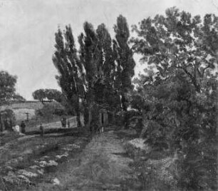 Landschaft mit Pappeln und Kapelle(?)