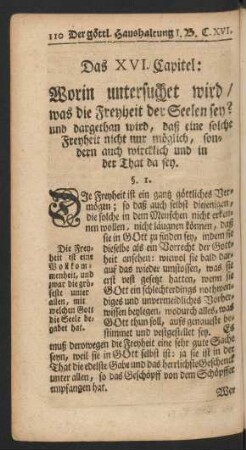 Das XVI. Capitel: Worin untersuchet wird, was die Freyheit der Seelen sey? ...