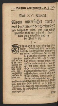 Das XVI. Capitel: Worin untersuchet wird, was die Freyheit der Seelen sey? ...