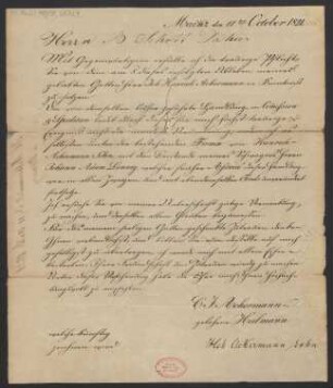Brief an B. Schott's Söhne : 11.10.1821