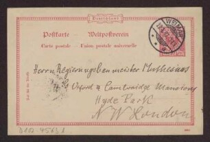 Schreiben an Hermann Muthesius (Postkarte)
