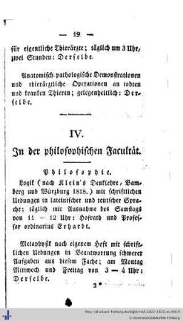 IV. In der philosophischen Facultät.