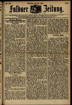 Erste Ausgabe vom Samstag, den 20. Juli 1889.