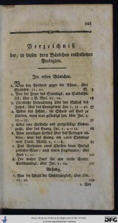 Verzeichniß der in diesen drey Bändchen enthaltenen Predigten.