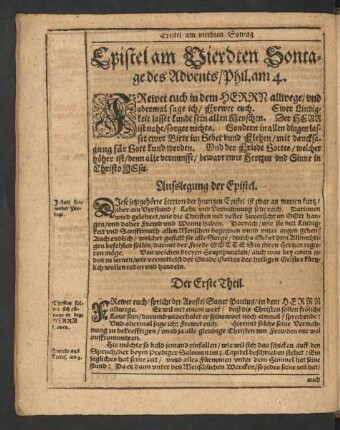 Epistel am Vierdten Sontage des Advents/ Phil. am 4.