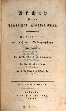 Archiv für den thierischen Magnetismus. 9, 9. 1821