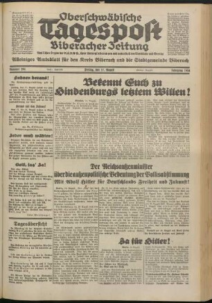 Oberschwäbische Tagespost : Biberacher Zeitung