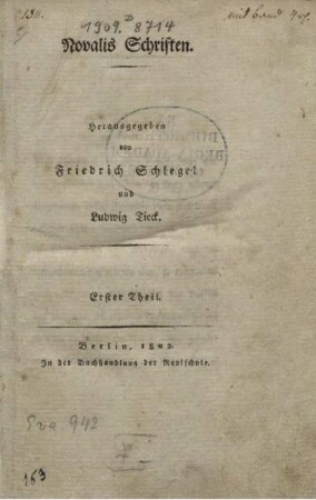Th. 1: Novalis' Schriften. Th. 1