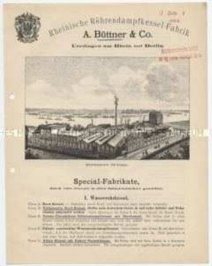 Spezialfabrikate wie Dampfkesselfeuerungen, Kesselsteinabsonderer und Armaturen