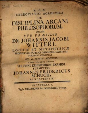 Exercitatio acad. de disciplina arcani philosophorum