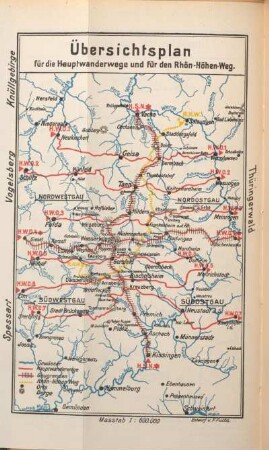 Übersichtsplan für die Hauptwanderwege und für den Rhön-Höhen-Weg.