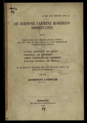 De Iresione carmine Homerico dissertatio