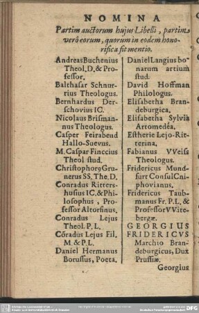 Nomina Partim auctorum hujus Libelli, partim verô eorum, quorum in eodem honorifica fit mentio