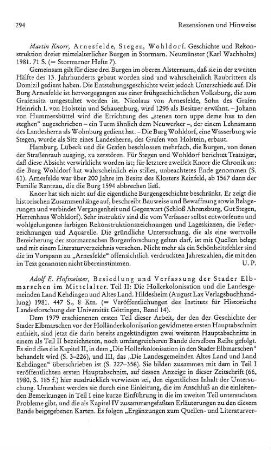 Knorr, Martin :: Arnesvelde, Stegen, Wohldorf, Geschichte und Rekonstruktion dreier mittelalterlicher Burgen in Stormarn, (Stormarner Hefte, 7) : Neumünster, Wachholtz, 1981