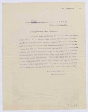 Schreiben an Verlagsbuchhändler H. Bruckmann (Brief)