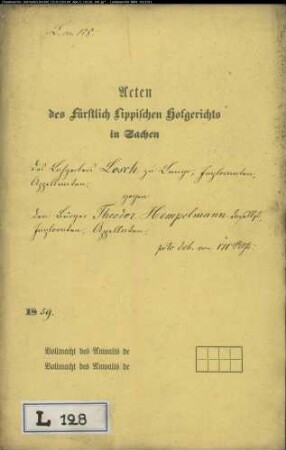 Losch, Lohgerber in Lemgo gegen Theodor Hempelmann in Lemgo