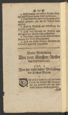 Dritte Abtheilung. Von dem Kirchen-Rechte des drittten Seculi