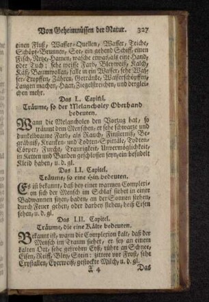 Das L. Capitel. Träume, so der Melancholey Oberhand bedeuten.
