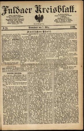 Erste Ausgabe vom Samstag, den 07. März 1896.