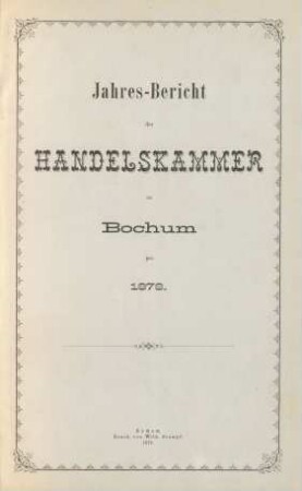 1878: Jahres-Bericht der Handelskammer zu Bochum