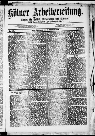 Kölner Arbeiterzeitung. 1888-1892