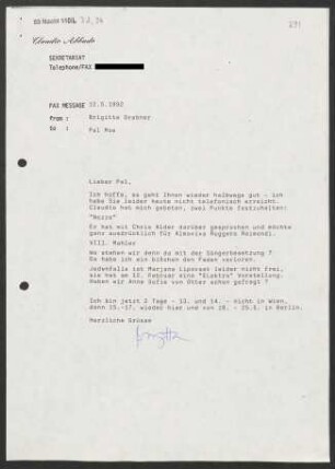 Brief an Pål Christian Moe, 12.05.1992