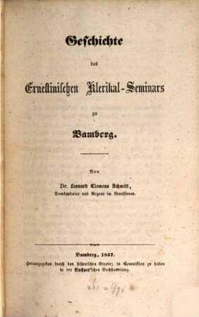 Geschichte des Ernestinischen Klerikal-Seminars zu Bamberg