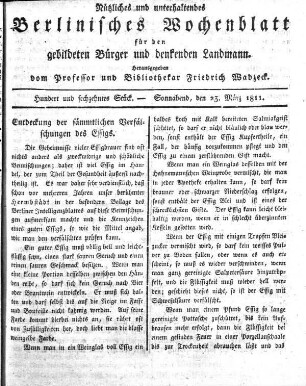 Hundert und sechzehntes Stueck, Sonnabend, den 23. Maerz 1811.