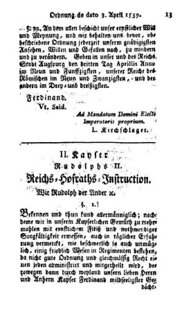 II. Kayser Rudolphs II. Reichs-Hofraths-Instruction.