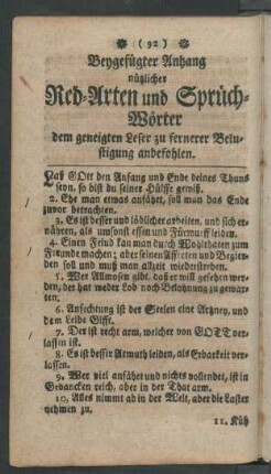 Beygefügter Anhang nützlicher Red-Arten und Sprüch-Wörter dem geneigten Leser zu fernerer Belustigung anbefohlen