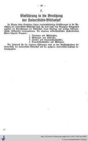F. Einführung in die Benutzung der Universitäts-Bibliothek