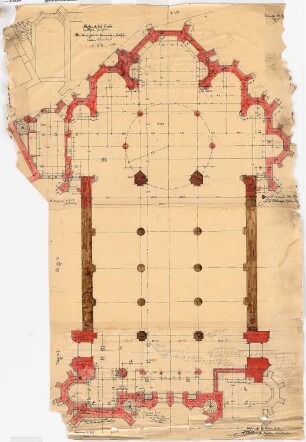Pfarrkirche Sankt Martinus, Olpe: Plan des Mauerwerks mit Strebepfeilern 1:50