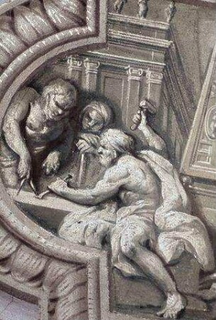 Illusionistische Architektur mit fingierten Reliefs: Allegorien der Künste und Wisenschaften und römische Kaiserporträts