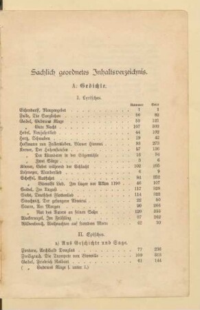 Sachlich geordnetes Inhaltsverzeichnis