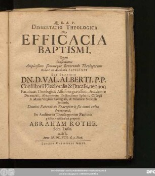Dissertatio Theologica De Efficacia Baptismi