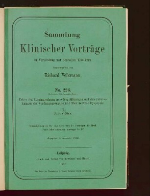 Ueber den Zusammenhang nervöser Störungen mit den Erkrankungen der Verdauungsorgane und über nervöse Dyspepsie