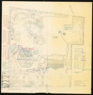 Wohnhaus Axel Springer Bernadottestraße 7-9, Berlin-Grunewald: Lageplan mit Gartenplan 1:200, Vorentwurf E, Massenermittlung