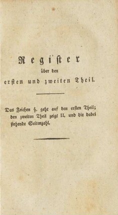Register über den ersten und zweiten Theil.