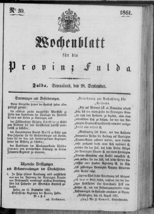 Nr. 39, Ausgabe vom 28. September 1861