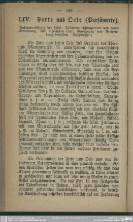 LIV. Fette und Oele (Parfümerie)