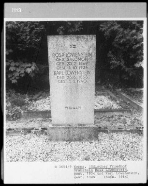 Grabstein von Rosa Löwenstein, geborene Salomon (gestorben 1934.10.14) und Karl Löwenstein (gestorben 1940.02.05)