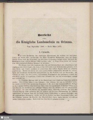 Bericht über die Königliche Landesschule zu Grimma. Vom September 1868 - Ende März 1870