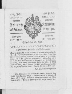 16tes Stück, Ausgabe vom 16. April 1777