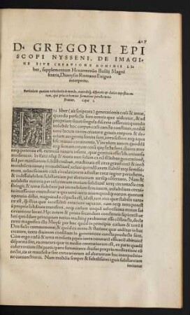 D. Gregorii Episcopi Nysseni, De Imagine Sive Creatione Hominis Liber ...