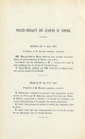 Procès-verbaux des séances du Conseil